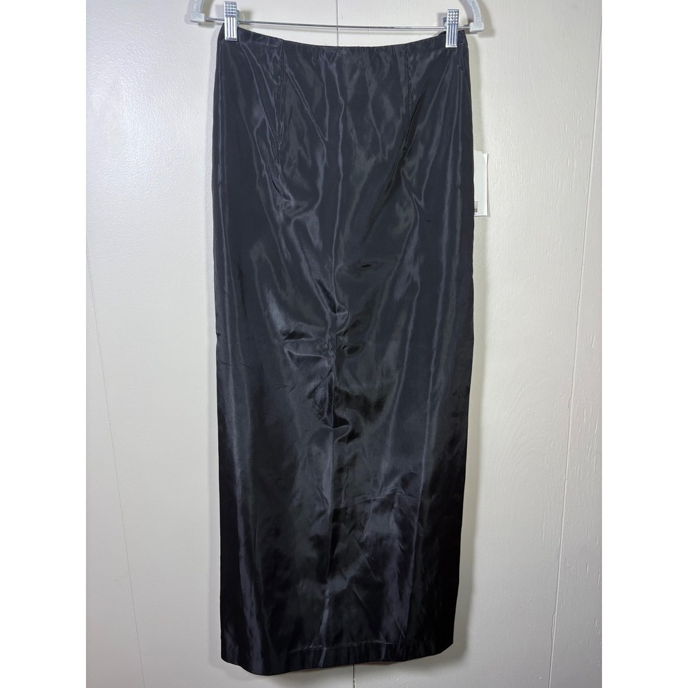 Vtg Jessica McClintock/ Dillards Black Satin Maxi Column Skirt 9 USA 90s Glam